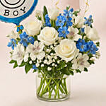 Blue N White Floral Bunch with Balloons