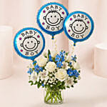 Blue N White Floral Bunch with Balloons