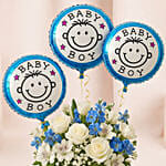 Blue N White Floral Bunch with Balloons