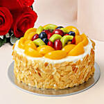 3 Red Roses With Fruit Cake