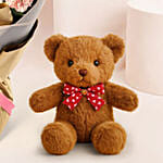 Appealing Mixed Carnations Bouquet With Teddy Bear