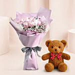 Beautiful Pink Roses Bouquet With Teddy Bear
