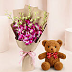 Beautiful Royal Orchids Bouquet With Teddy Bear