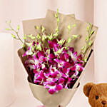 Beautiful Royal Orchids Bouquet With Teddy Bear