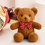 Beauty Of Red N White Roses With Teddy Bear