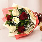 Beauty Of Red N White Roses With Teddy Bear