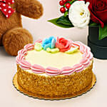 Box of Roses With Teddy and Cake