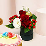 Box of Roses With Teddy and Cake