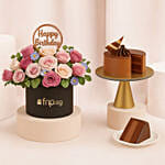 Birthday Flowers Box Arrangement and Chocolate Cake Bundle