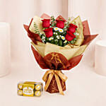 Designer Red Roses Bunch With Ferrero Rocher