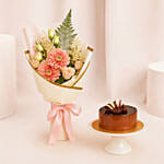 Dignified Mixed Flowers Bouquet with Chocolate Cake