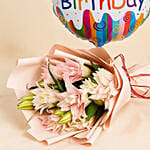 Passionate Oriental Pink Lilies with Birthday Balloon