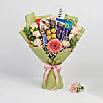 Flowers and Chocolate Bouquet with Pink Elegance