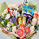 Flowers and Chocolate Bouquet with Pink Elegance