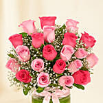 Beautiful Pink Roses Glass Vase Arrangement