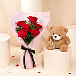 Valentines 6 Roses and Teddy Combo