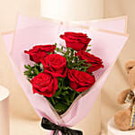 Valentines 6 Roses and Teddy Combo