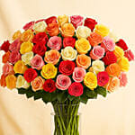 Bunch of 99 Mixed Roses In Glass Vase