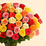 Bunch of 99 Mixed Roses In Glass Vase