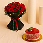 LED Elegance Rose Bouquet with Cake