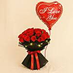 LED Elegance Rose Bouquet with Heart Balloon