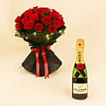 LED Rose Bouquet with Mini Moet Champagne