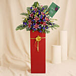 Blissful Mixed Flowers Red Cardboard Stand