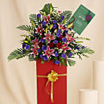 Blissful Mixed Flowers Red Cardboard Stand