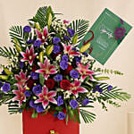 Blissful Mixed Flowers Red Cardboard Stand