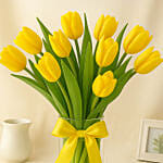 Serene Yellow Tulips Glass Vase