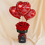 Romantic Roses with Heart Balloons Bouquet