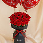 Romantic Roses with Heart Balloons Bouquet