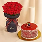 Romantic Valentine’s Roses With Cake Combo