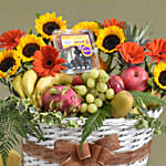 Sunflowers, Gerberas & Exotic Fruits Celebration Basket