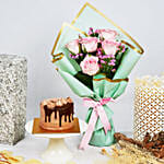 Sweet Pink Roses with Mono Chocolate Cake Combo