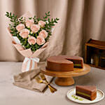 Titanic Rose & Chamomile Bouquet with Dubai Chocolate Cake