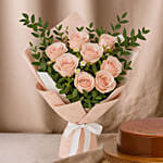 Titanic Rose & Chamomile Bouquet with Dubai Chocolate Cake