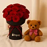Valentine’s Premium Red Roses & Teddy Gift Combo