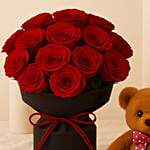 Valentine’s Premium Red Roses & Teddy Gift Combo