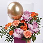 Birthday Flowers and Gold Balloons in Luxury Vase