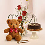 Birthday Surprise Combo with Roses, Cake, Teddy & Balloons