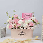 Charming Pink Basket with Flowers, Lindt Chocolates & Candle