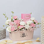 Charming Pink Basket with Flowers, Lindt Chocolates & Candle