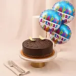 Classic Chocolate Cake with Balloons for Birthday Celebrations