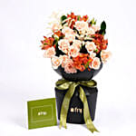 Elegant Peach & Orange Floral Bouquet with Fudge Cake
