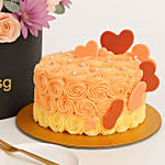 Floral Heart Chocolate Cake and Flowers Bundle
