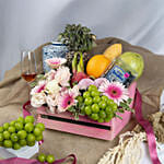 Gourmet Fruit Basket Tray with Pink Gerbera