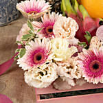 Gourmet Fruit Basket Tray with Pink Gerbera