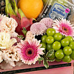 Gourmet Fruit Basket Tray with Pink Gerbera