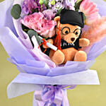 Graduation Gift – Teddy Bear with Fresh Flowers Bouquet